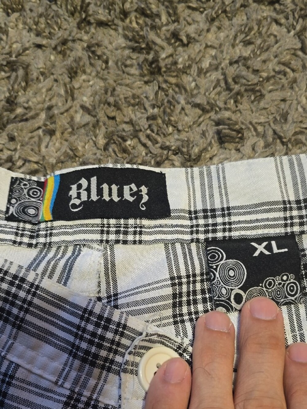 Black & White Plaid Men’s Shorts - Picture 2 of 4